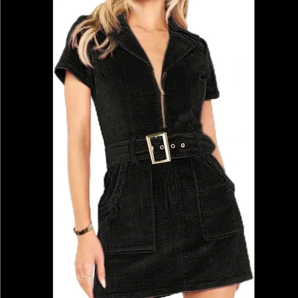 Show Me Your MuMu | Dresses | Show Me Your Mu Mu Black Corduroy Belted Dress  | Poshmark